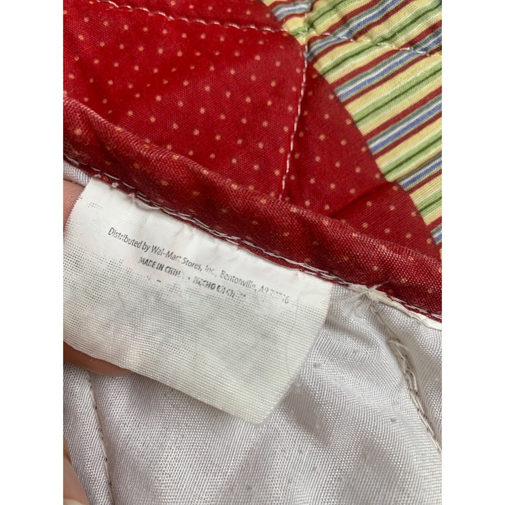 Vintage Walmart Star Patchwork Quilt Red Blue Green Floral Polka Dot Bedspread - Picture 8 of 12